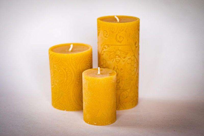 Bee The Light BeeTheLight Beeswax Pillar Candle - 100% Pure Bees Wax - Choose Your Size and Color - Up to 72 Hour Burn Time - Approx. 2x3, 3x4, 3x6 - Unscented - Natural Light Honey Scent (Natural Yellow, Large) - Image 4